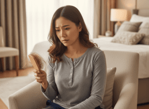 postpartum mum notices that she has postpartum hair loss